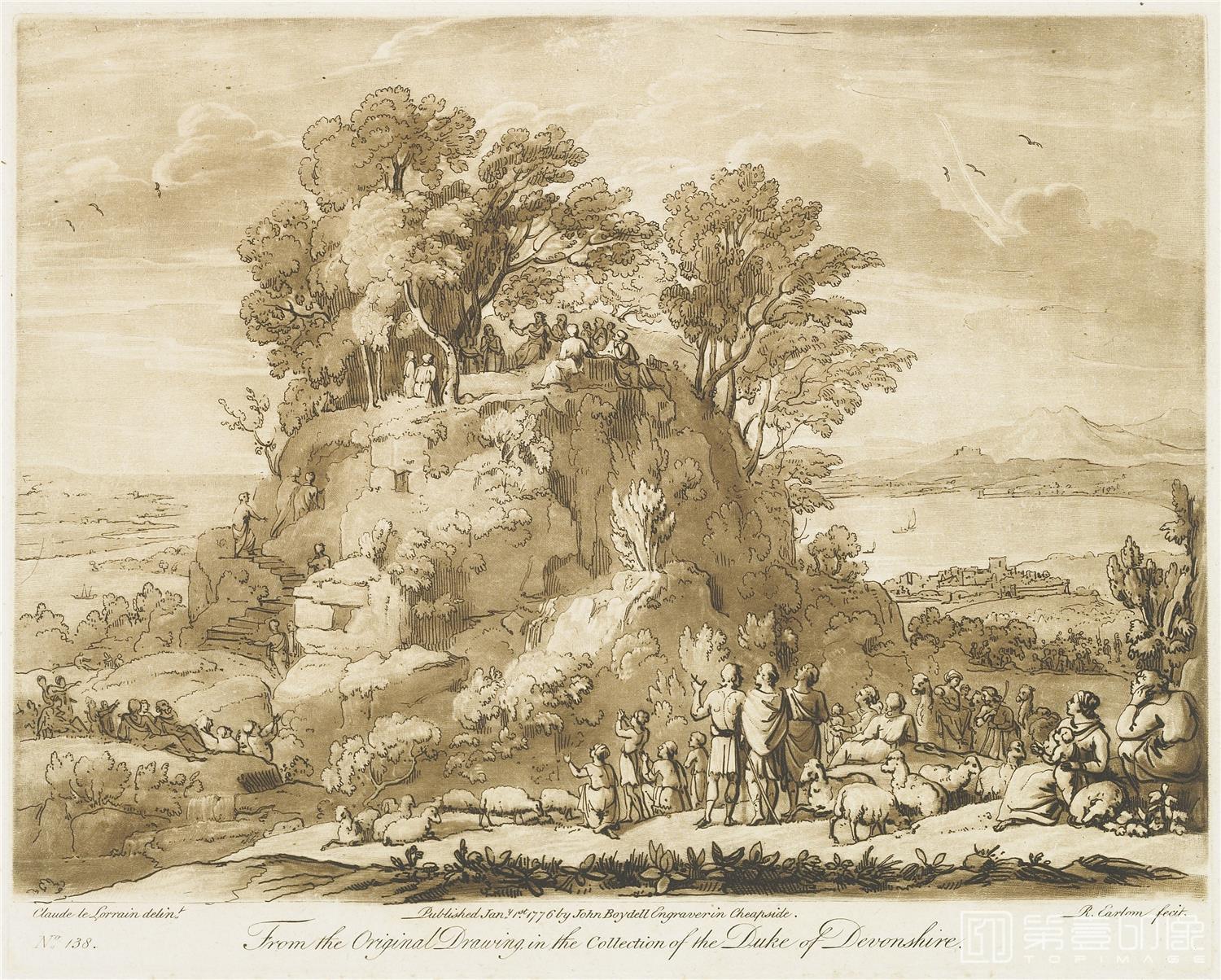 速写-美国弗里克美术馆藏画-Richard Earlom - Sermon on the Mount, 1776-177